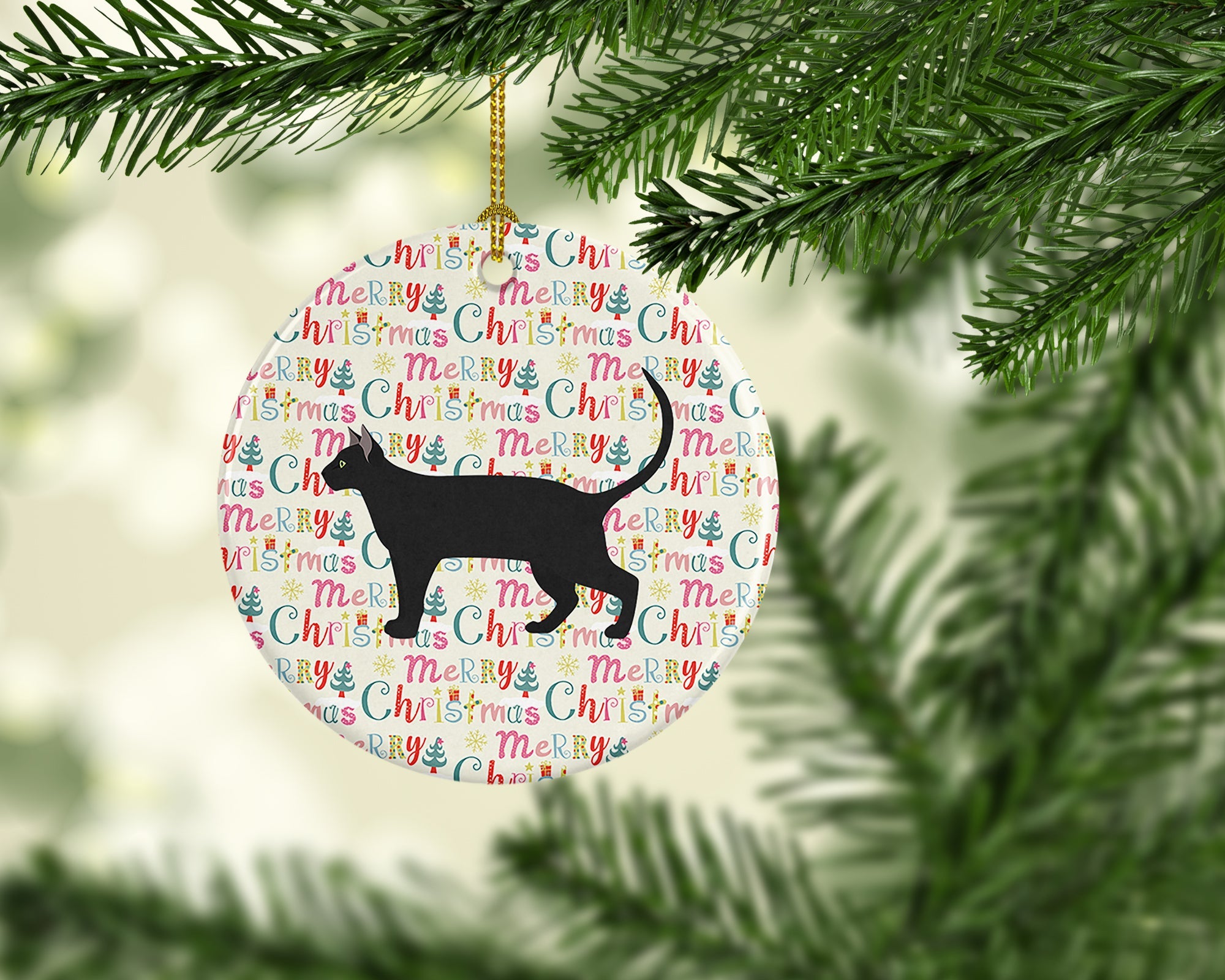 Pantherette Cat Christmas Ceramic Ornament