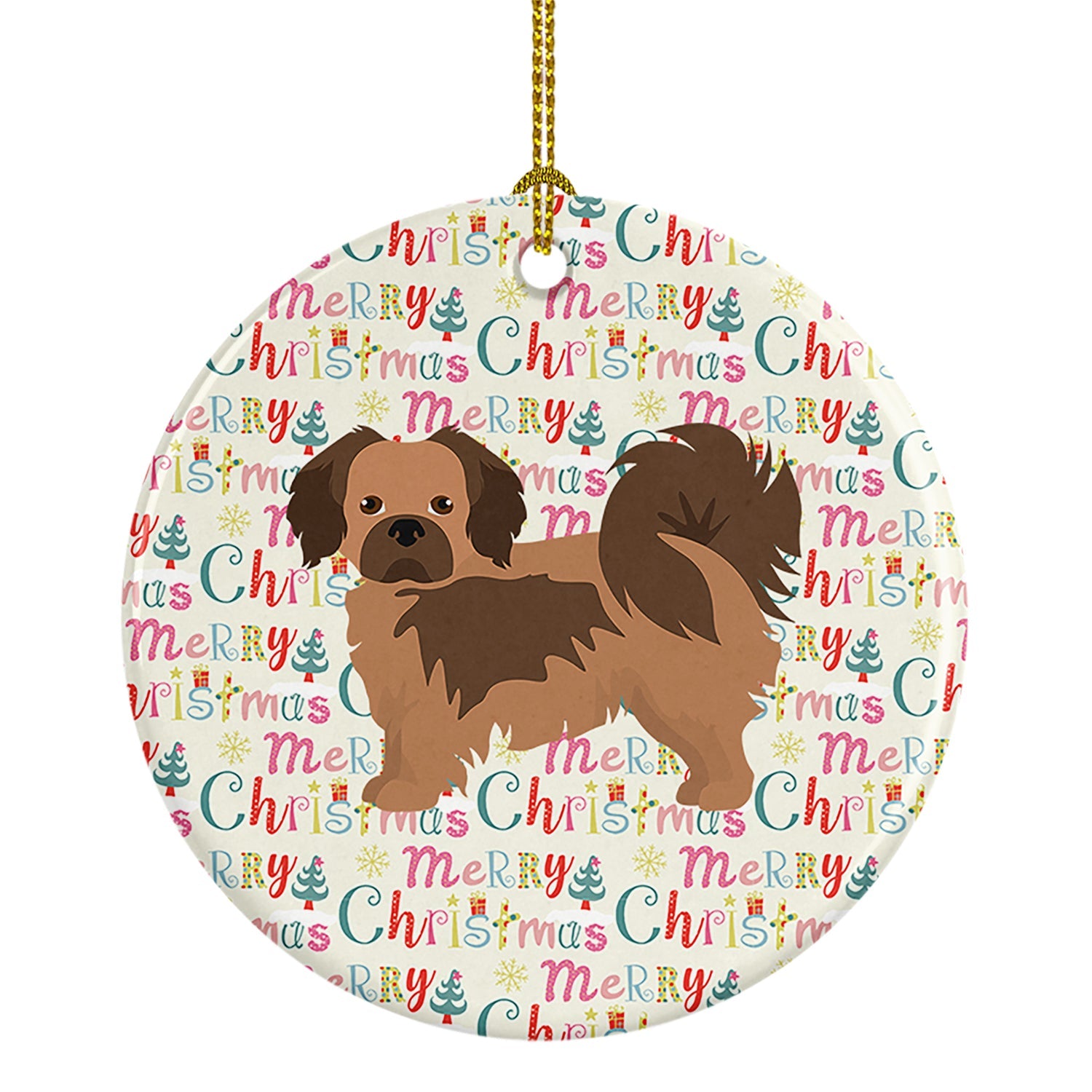 Tibetan Spaniel Merry Christmas Ceramic Ornament