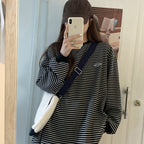 Loose Round Neck Thin Striped Long-sleeved Sweater