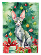 Cornish Rex Cat By the Christmas Tree Garden Flag