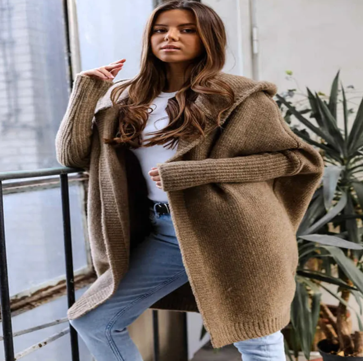 Hooded Patchwork Knit Sweater