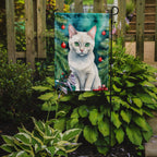 Foreign White Cat By the Christmas Tree Garden Flag