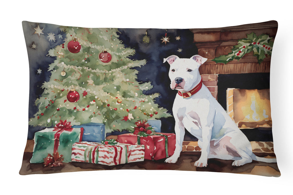 White Pit Bull Terrier Christmas Throw Pillow