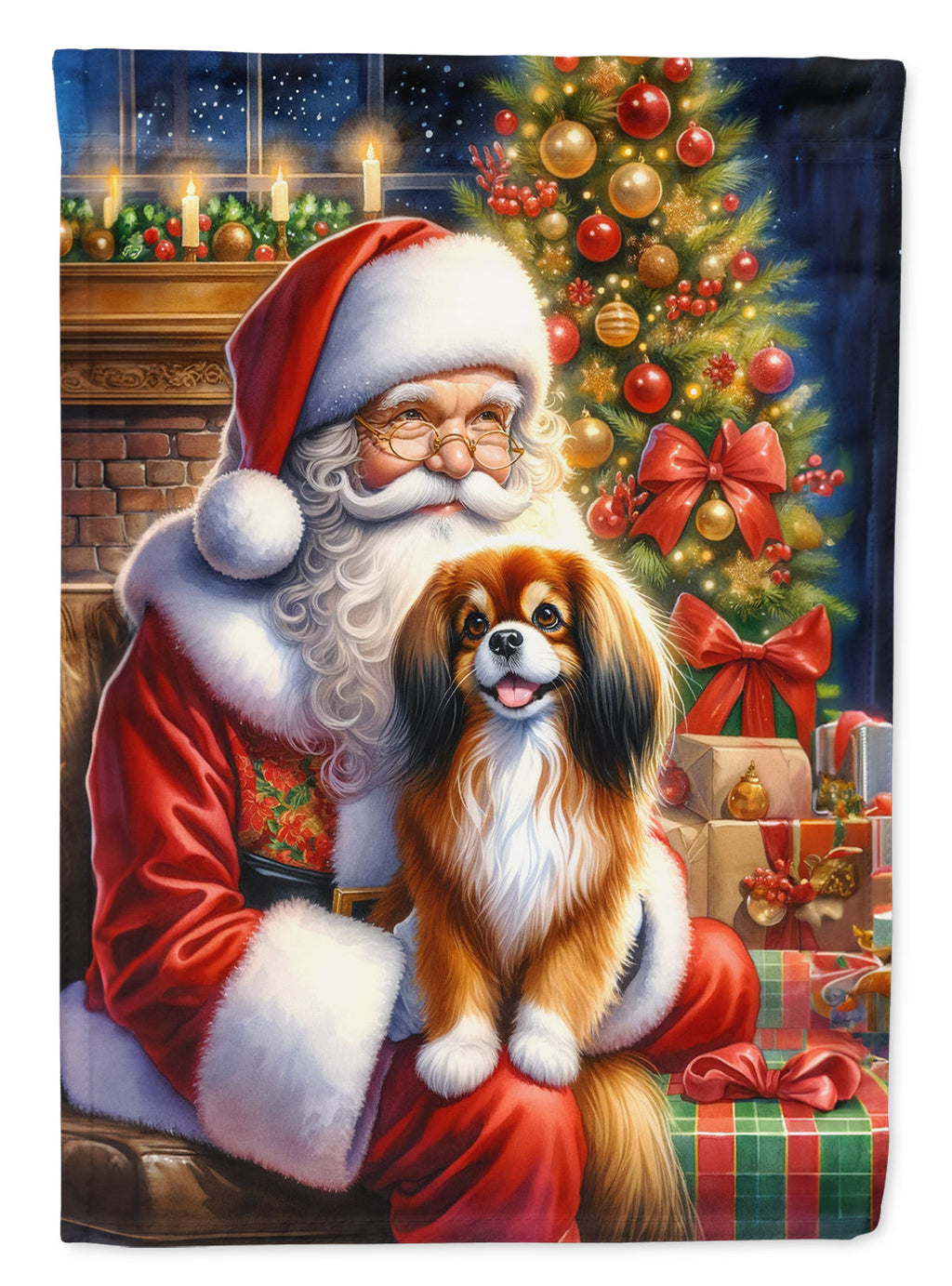 Tibetan Spaniel and Santa Claus Garden Flag