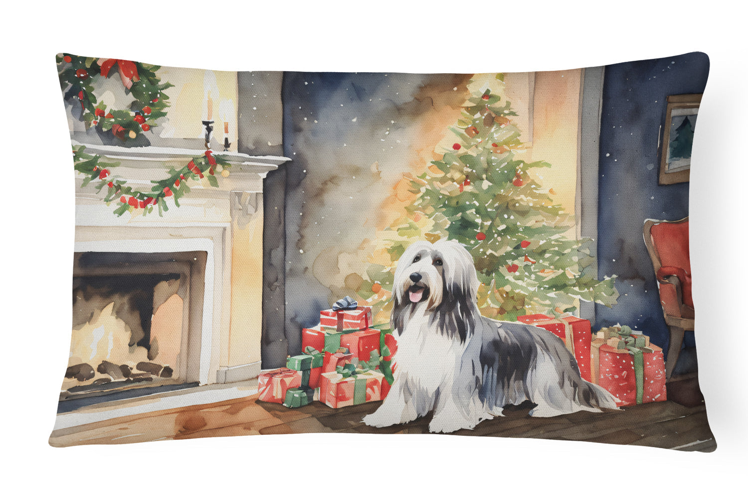 Bearded Collie Christmas Throw Pillow