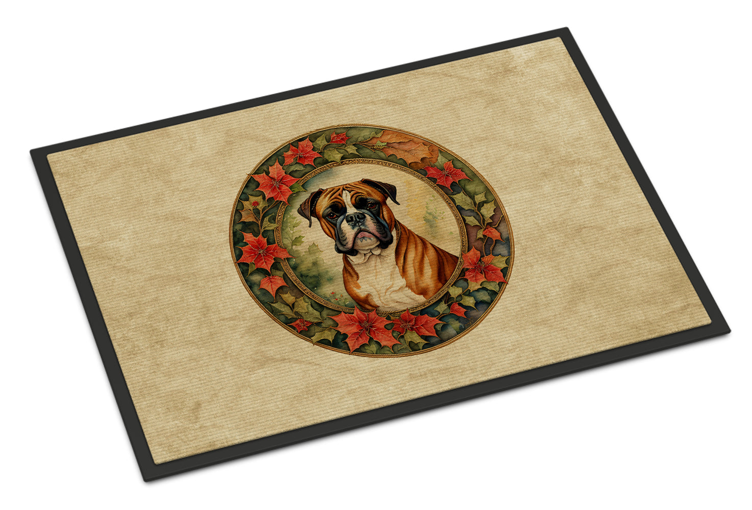 Boxer Christmas Flowers Doormat