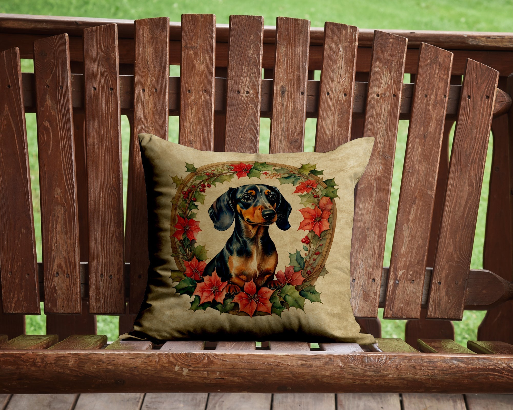 Dachshund Christmas Flowers Throw Pillow