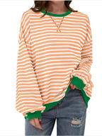 Loose Striped Long Sleeve T-shirt Casual Pullover Sweater For Womens Clothing | Streetwear