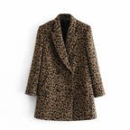 Leopard Print Mid-Length Woolen Jacket for Casual Style