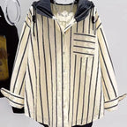 Women's Long Sleeve Striped Hoodie Top, Y2K Fashion | Streetwear