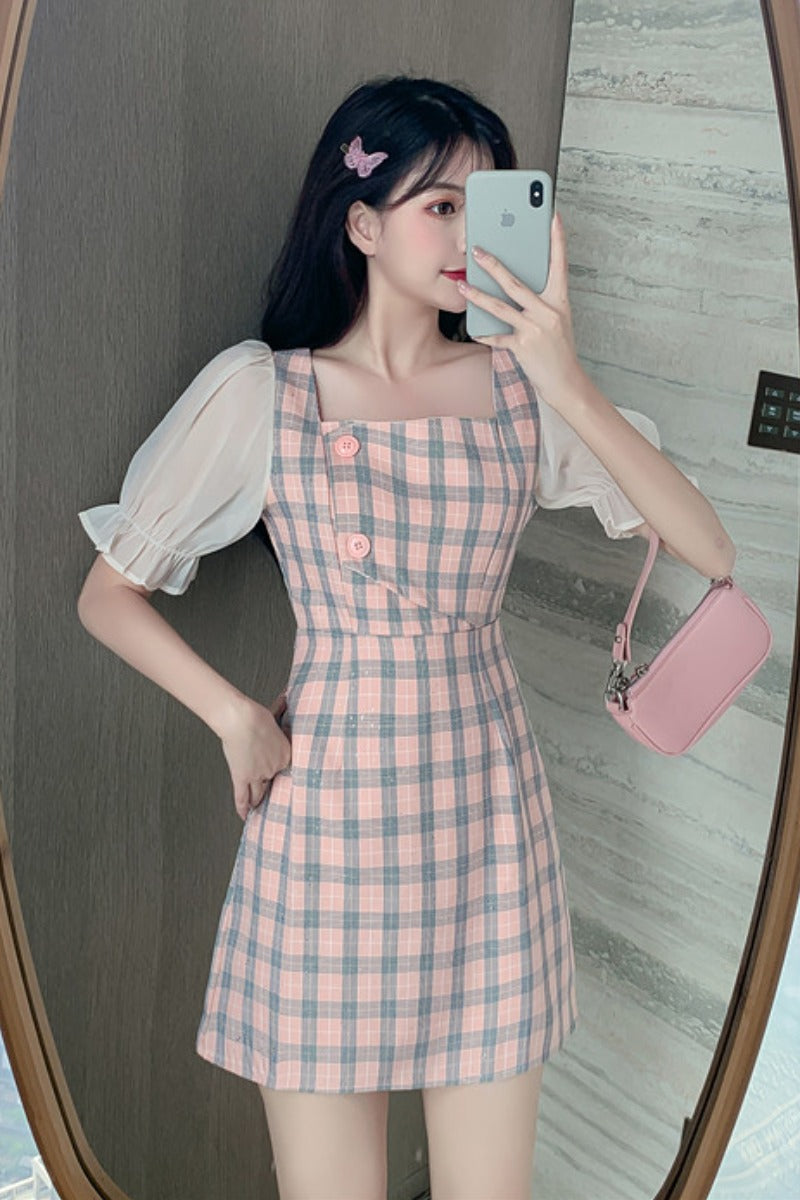 Summer A-Line Checkered Chiffon Dress for Women