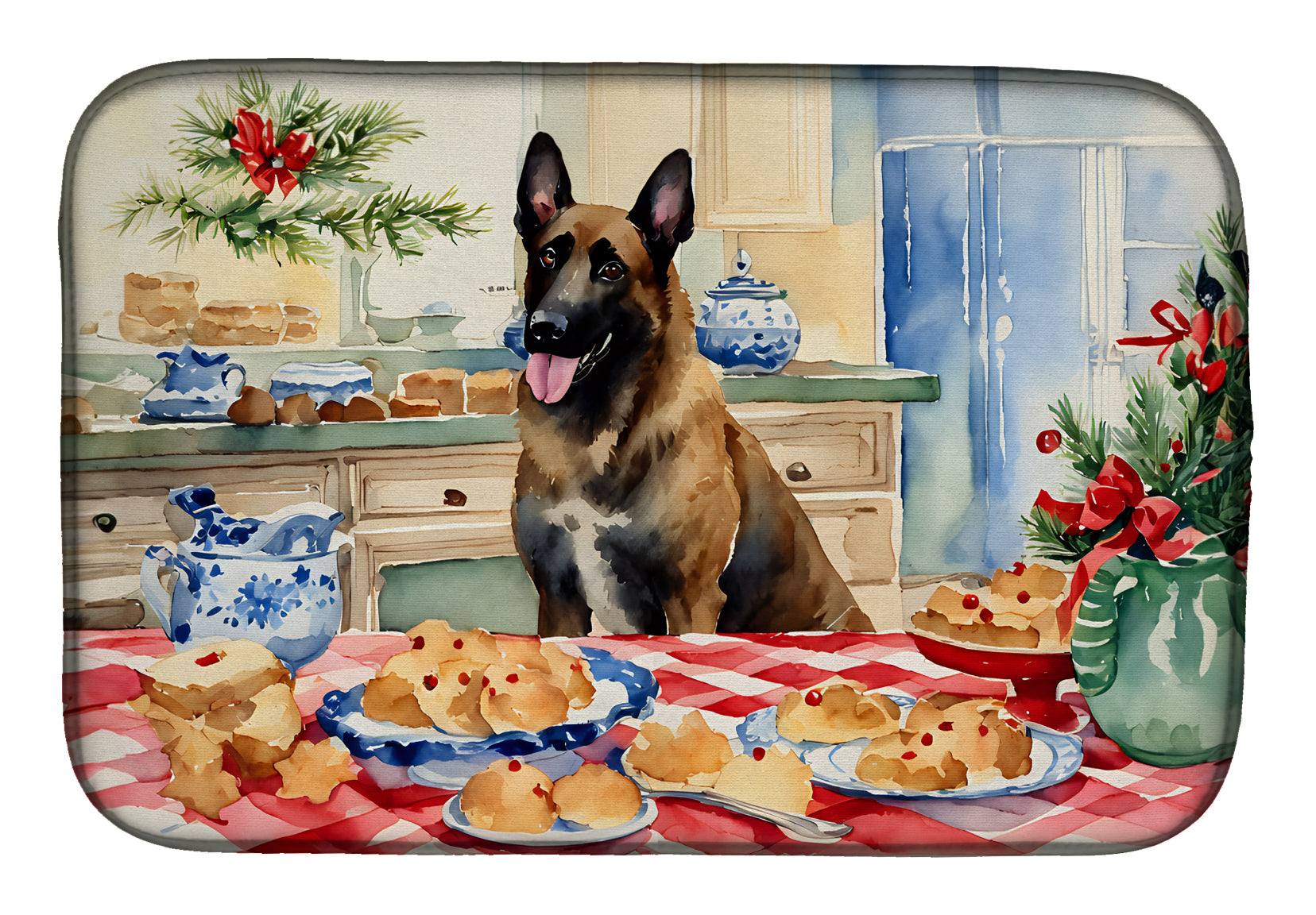 Belgian Malinois Christmas Cookies Dish Drying Mat