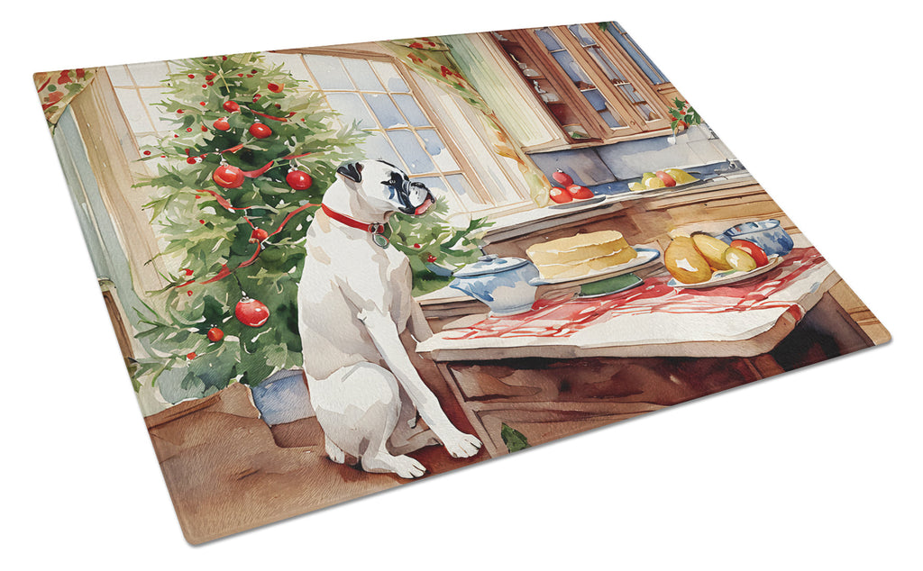 White Boxer Christmas Cookies Glass Cutting Board