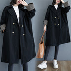 Mid-Length Coat with Check Pattern Stitching Plus Size