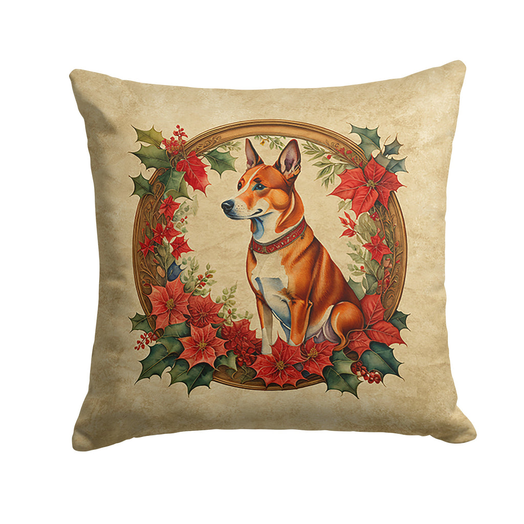 Basenji Christmas Flowers Throw Pillow
