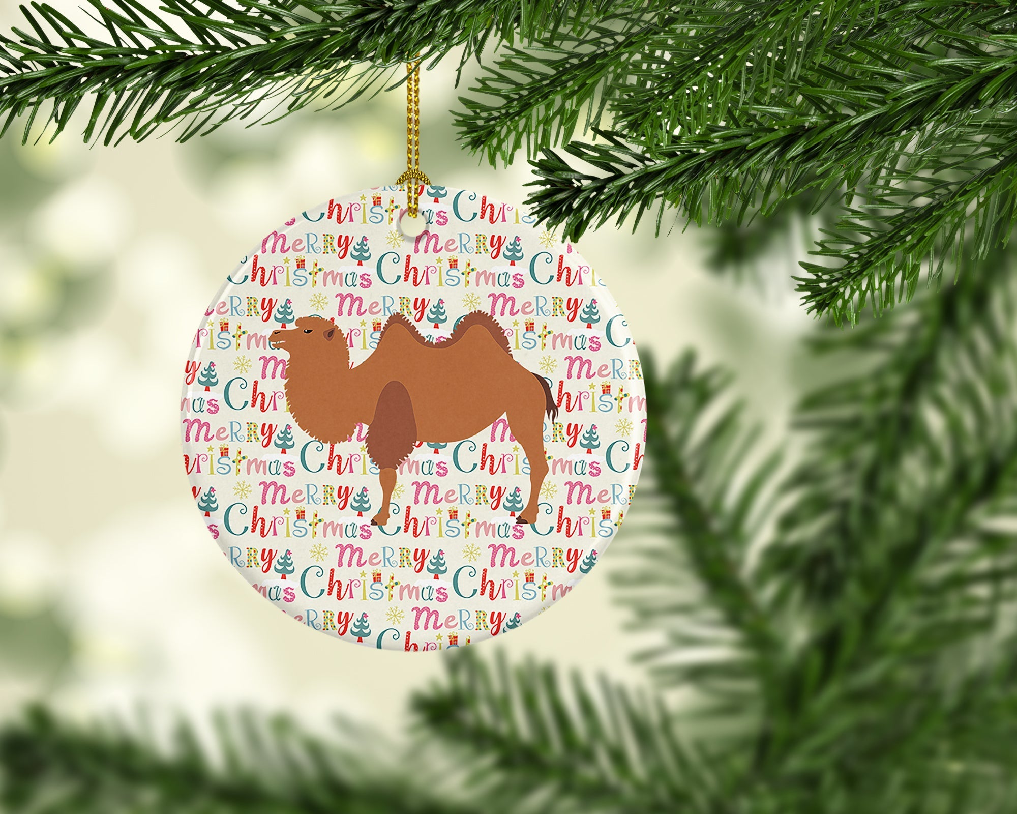 Bactrian Camel Christmas Ceramic Ornament