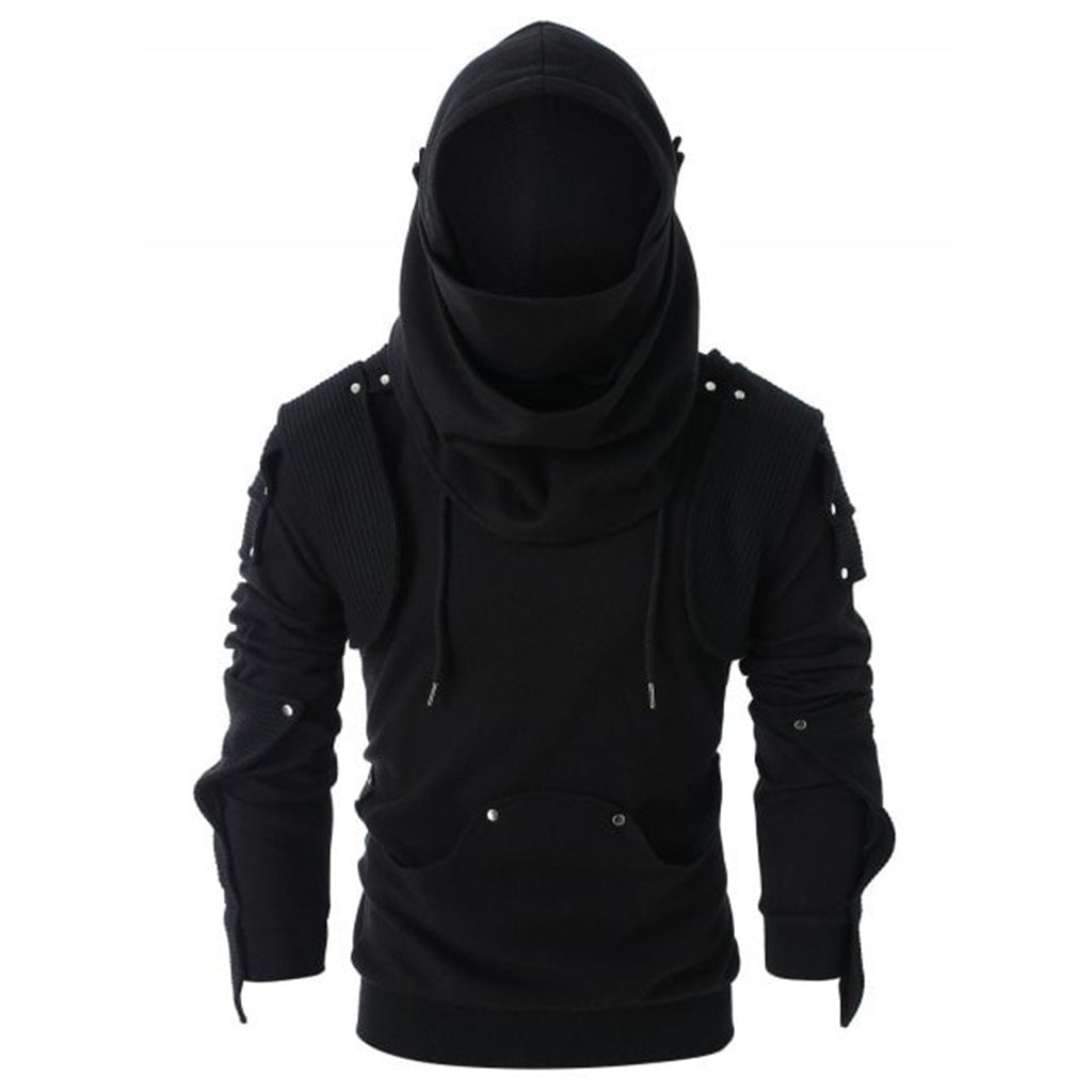 Men's Retro Rivet Long Sleeve Hooded Sweatshirt | Streetwear