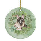 German Shepherd Christmas Wreath Ceramic Ornament
