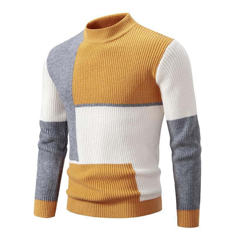 Men's Color Stitching Knitwear Sweater with Stand Collar