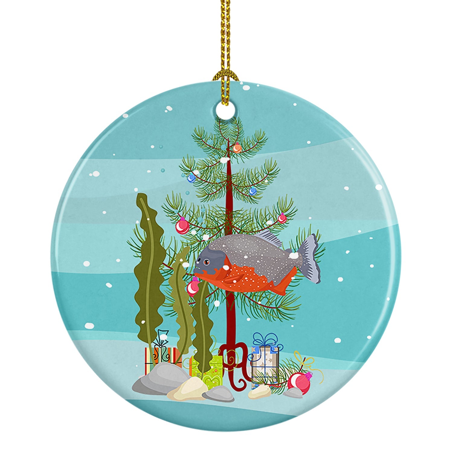 Piranha Merry Christmas Ceramic Ornament