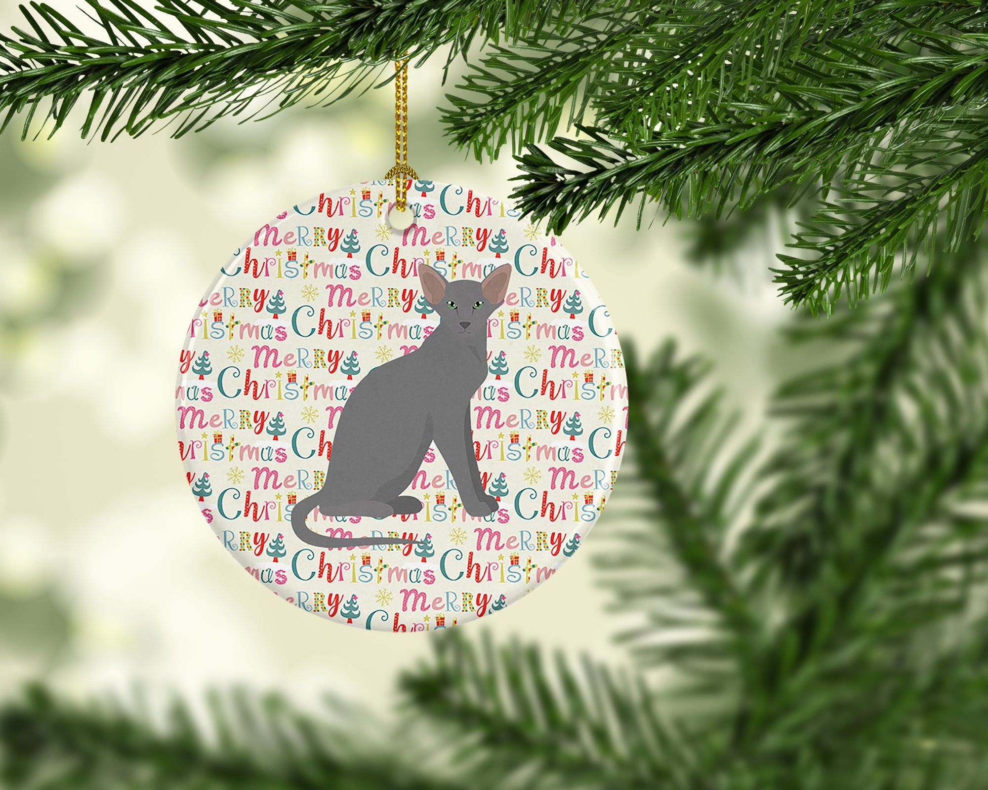 Oriental Shorthair Cat Christmas Ceramic Ornament