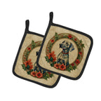 Weimaraner Christmas Flowers Pair of Pot Holders