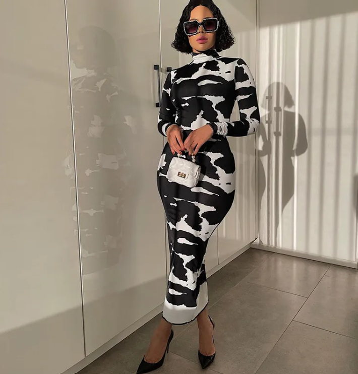 Floral Turtleneck Bodycon Dress