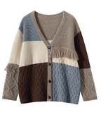 Men's Contrast Color Tassel V-neck Knitted Cardigan
