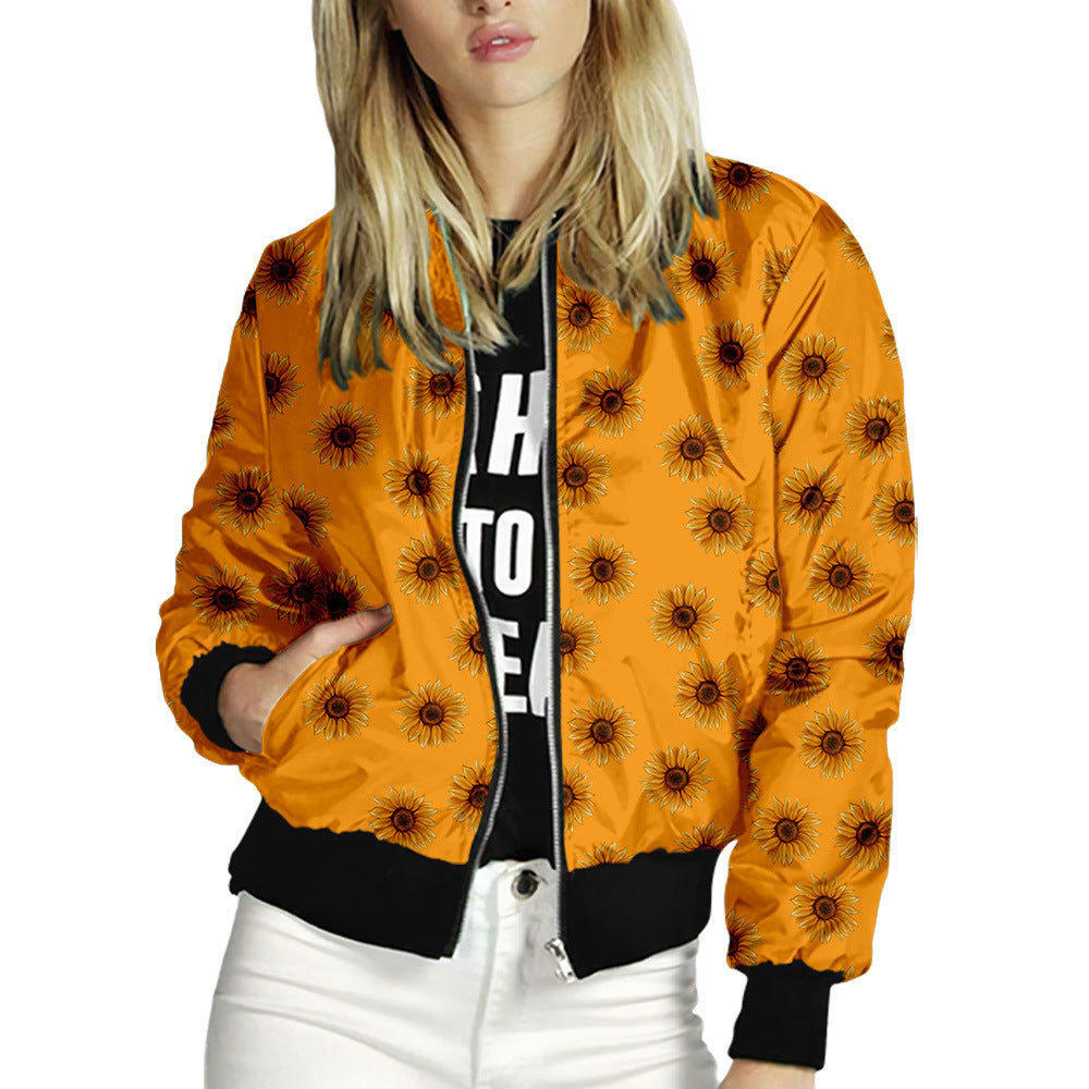 Floral Women's Spring Summer Long Sleeve Bomber Jacket