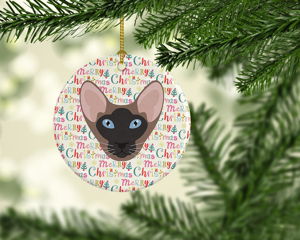 Oriental Bicolor Cat Christmas Ceramic Ornament