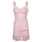 Lace Wavy Neck Slimming Ruffle Hem Wrap Dress