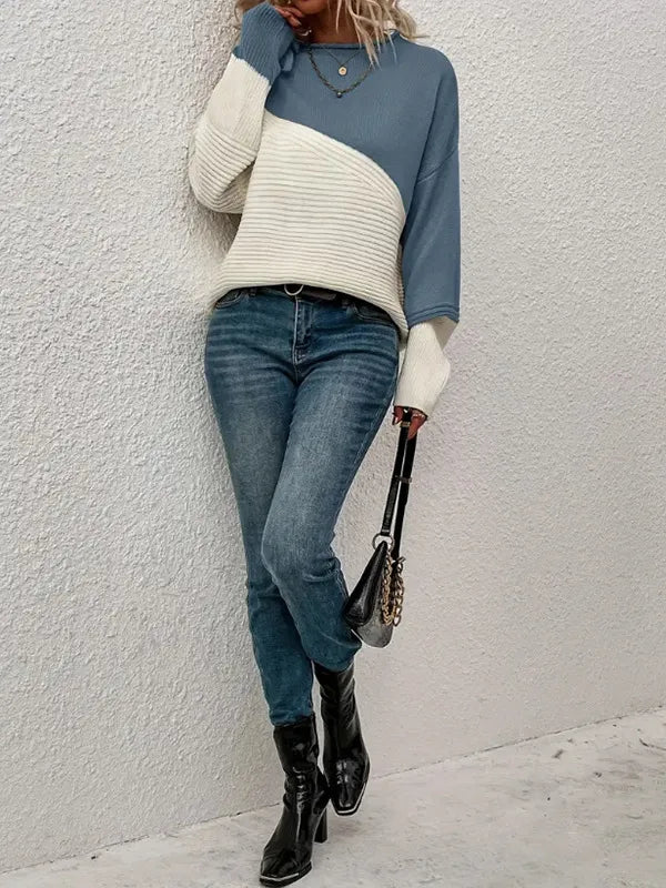 Women's Colorblock Knitted Sweater Pullover | Streetwear