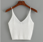 Solid Color Knit Tank Top with V-Neck Design