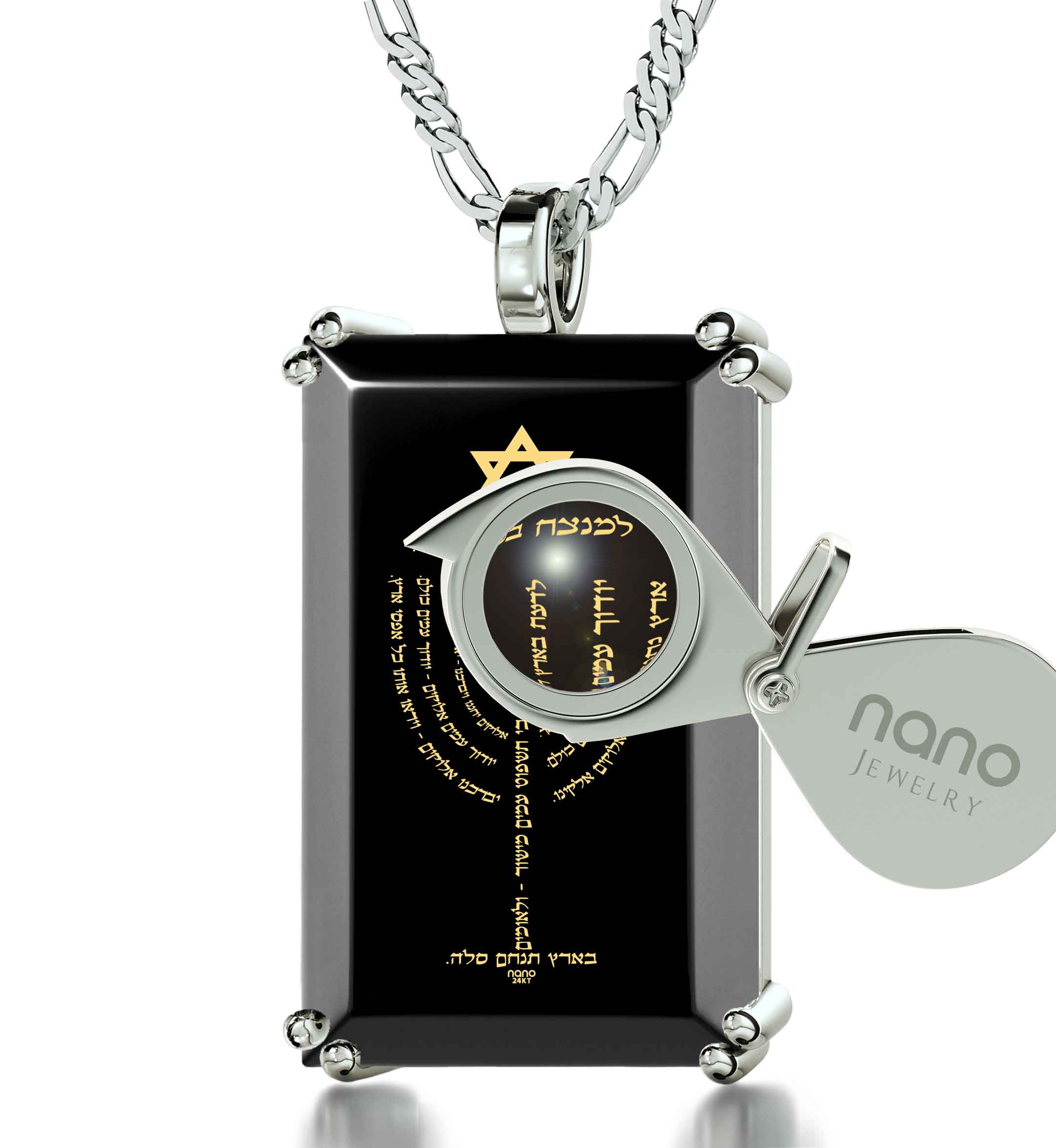 Men's Star of David Menorah Pendant Necklace on Onyx
