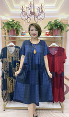 Plus Size Cotton-Linen Summer Dress for Seniors