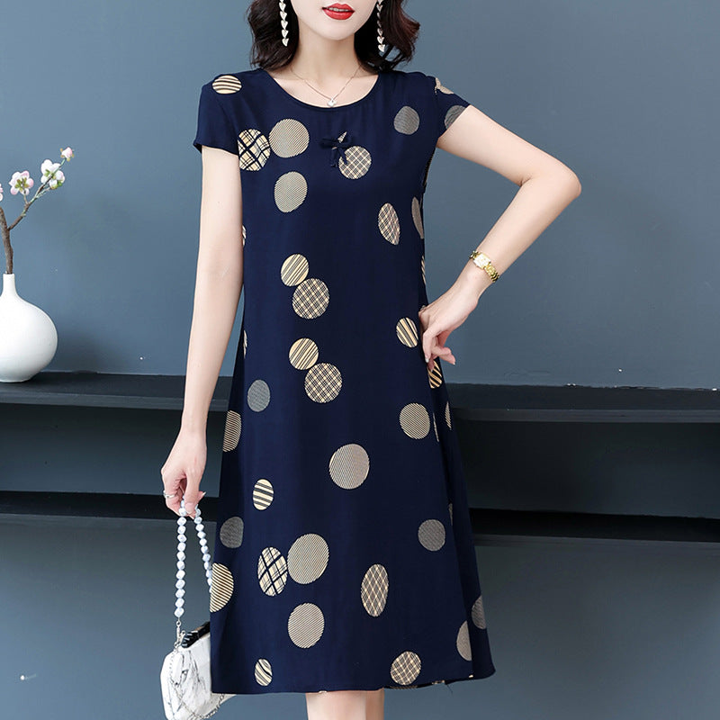 2024 Floral Dress for Middle-Aged Women in Cotton Blend