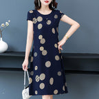 2024 Floral Dress for Middle-Aged Women in Cotton Blend