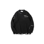 Dark Embroidered Ripped Letter Print Sweater for Men