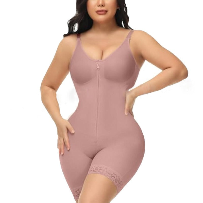 Mesh Chest Corset Leotard with Zipper