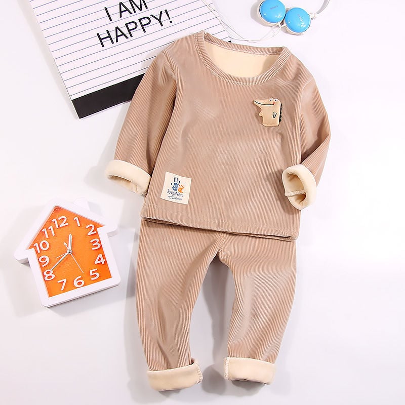 Baby Plus Velvet Thermal Underwear Suit for Home Use