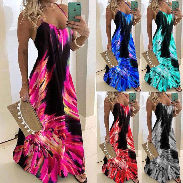 Slim Fit Floral Strappy Dress with Color Gradient