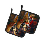 German Wirehaired Pointer and Santa Claus Pair of Pot Holders