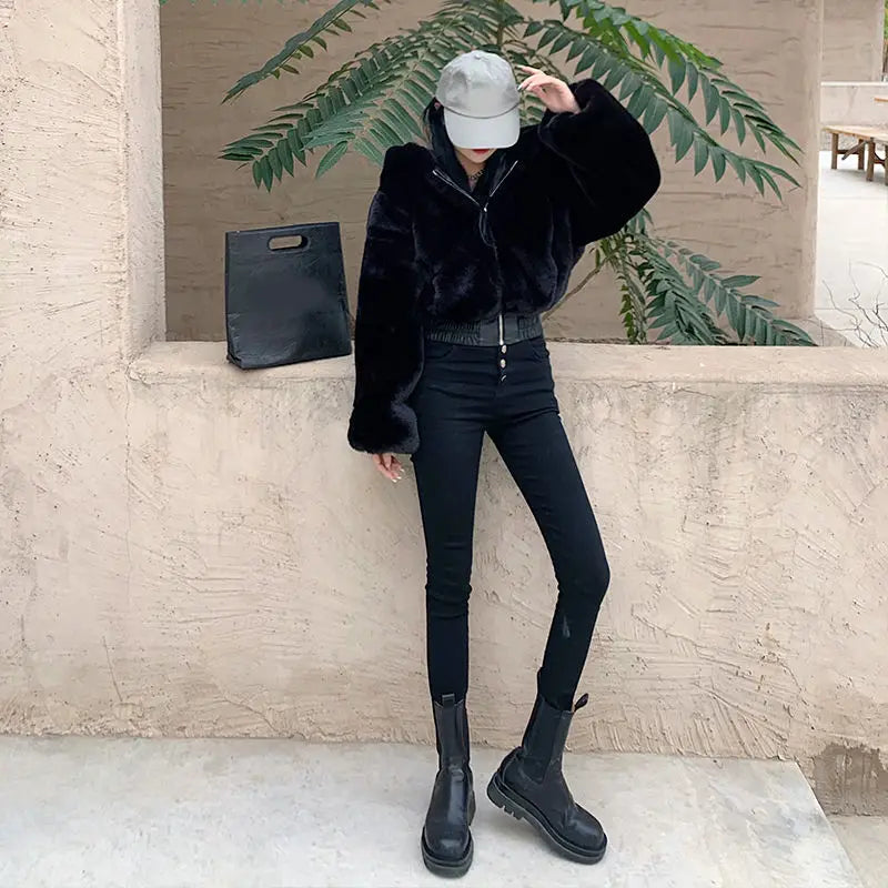 Furry Cropped Faux Fur Coat and Jacket for Women