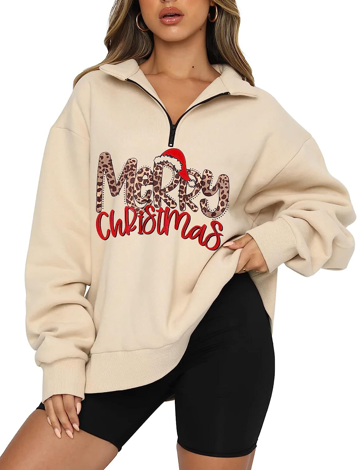 Amazon Women's Plus Size Christmas Hoodie with Half Zip | Streetwear