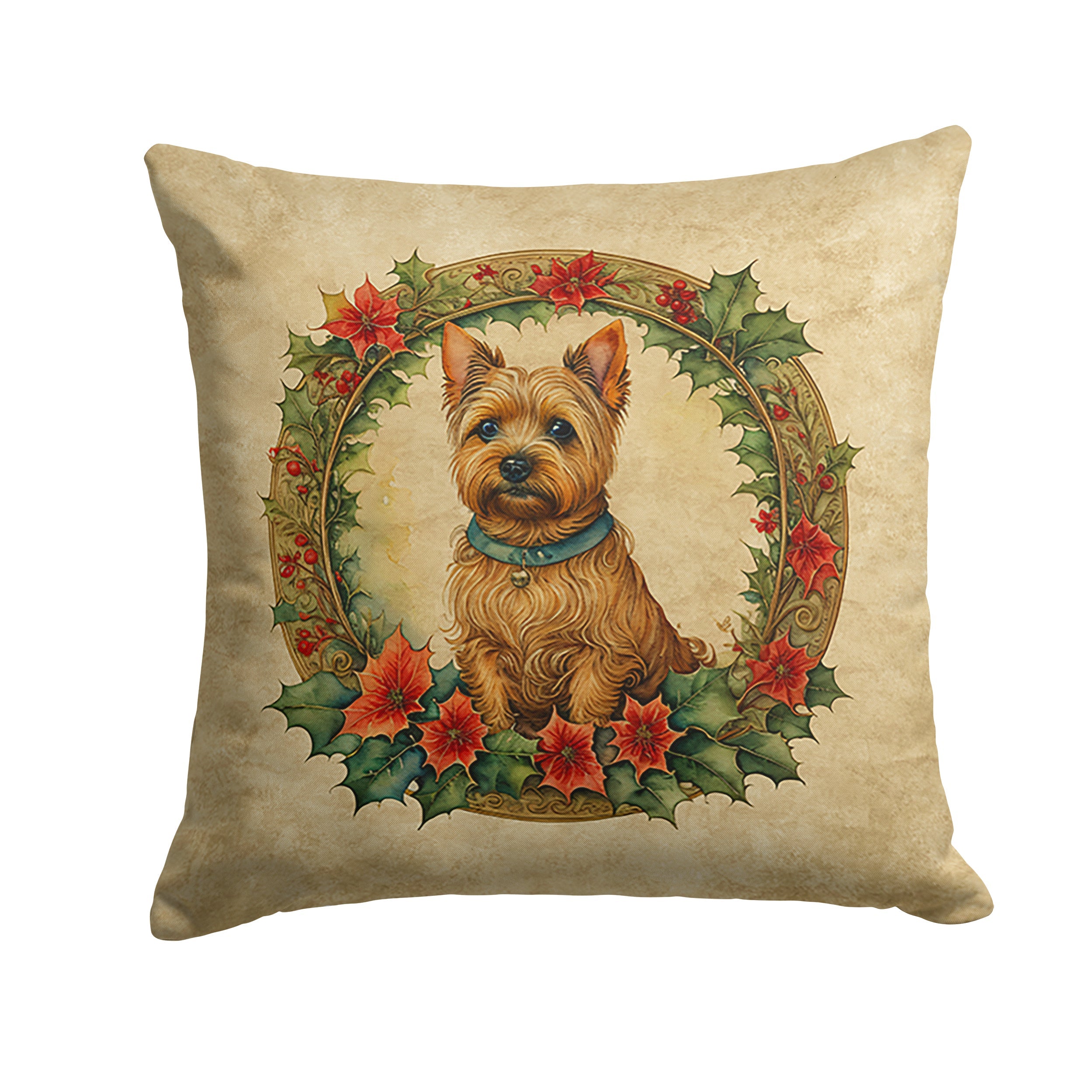 Norwich Terrier Christmas Flowers Throw Pillow