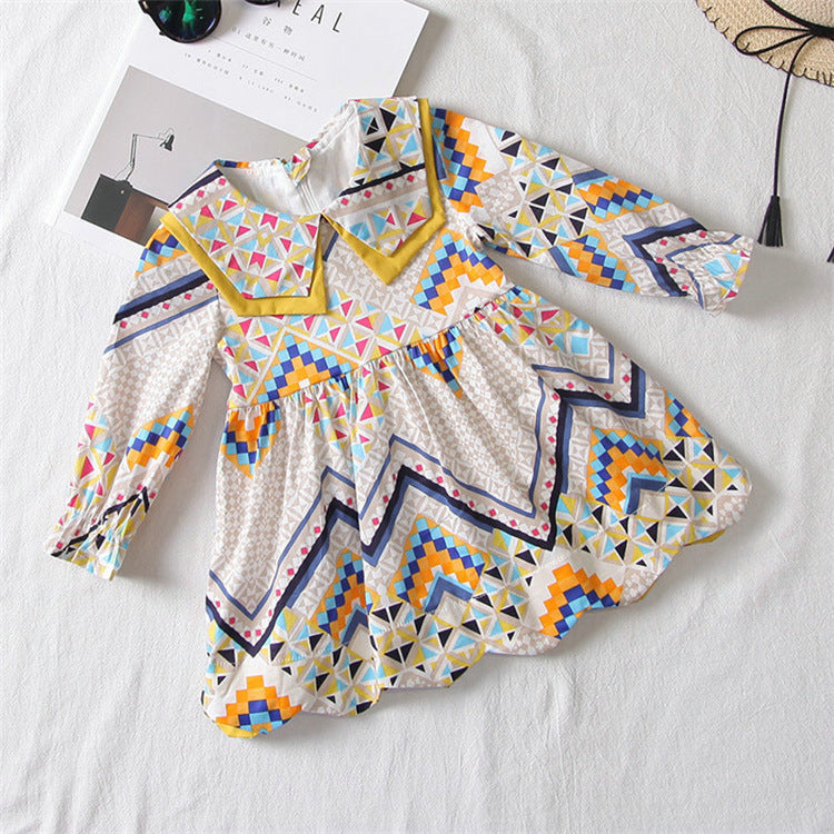 Ethnic Style Baby Doll Collar Floral Dress for Girls