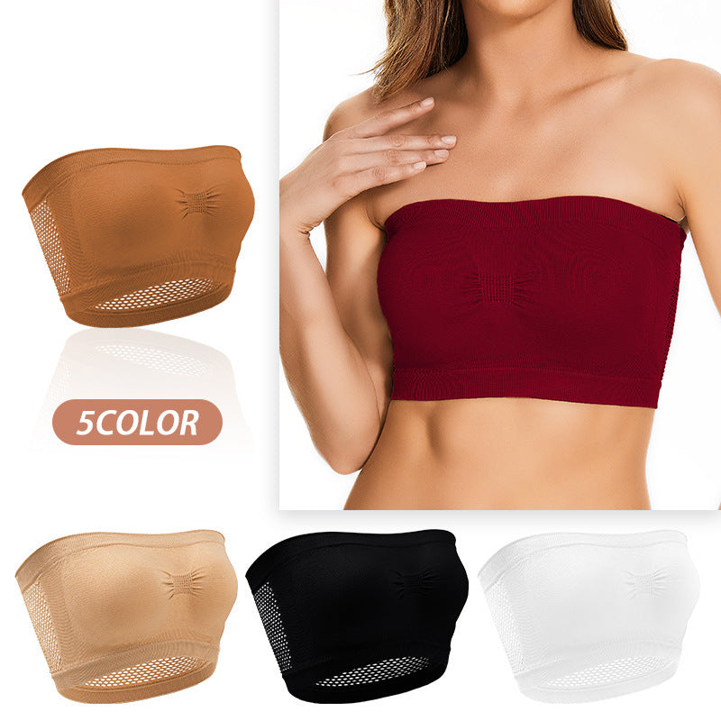 Plus Size Women's Strapless Mesh Wireless Bralette