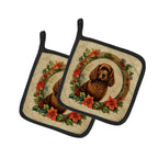 American Water Spaniel Christmas Flowers Pair of Pot Holders