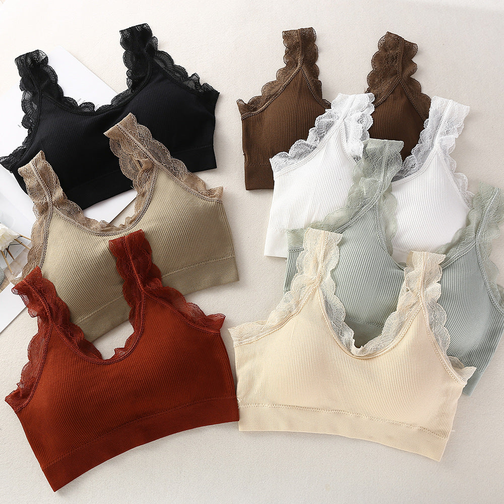 Lace Strapless Seamless Bralette with Ribbed Design