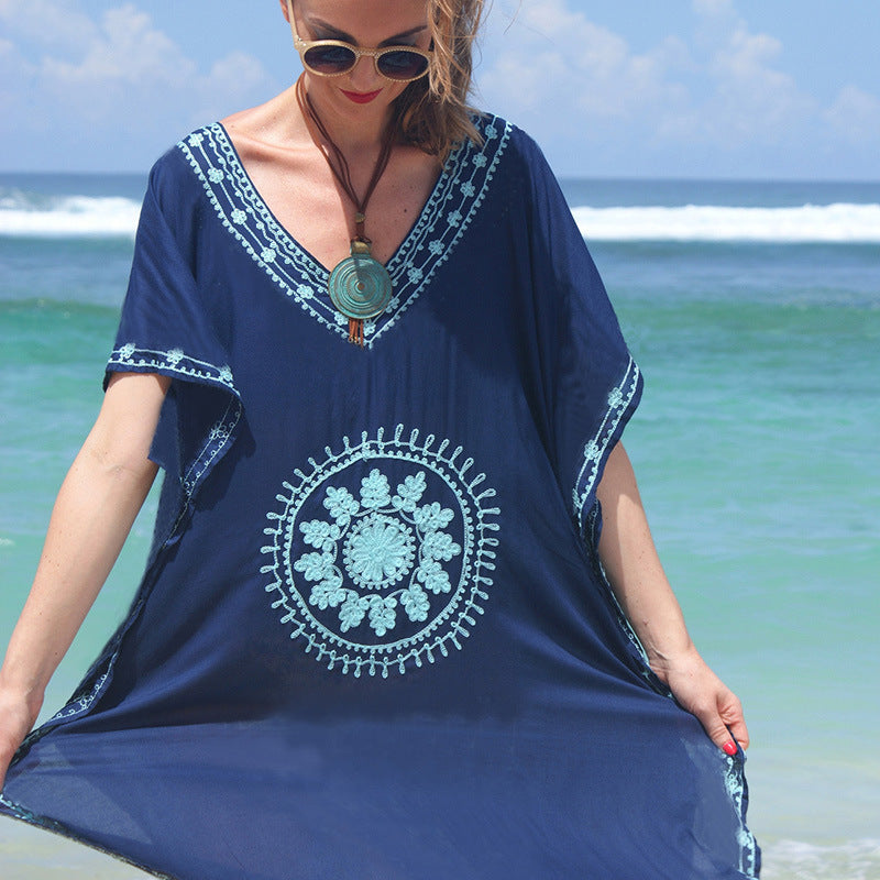 Loose Plus Size Embroidered Beach Cover-Up Dress